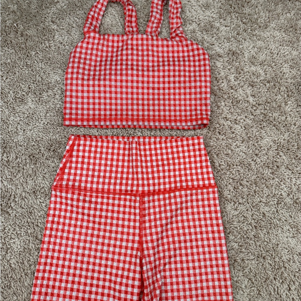 Offline Aerie Red and White Gingham Crop Top and Shorts Set